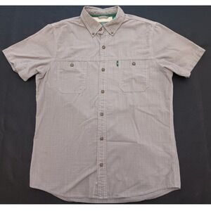 GH Bass & Co Mens Short Sleeve Button Down Shirt Gray Grid Workwear PL70682 L